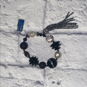 Handmade Beaded Bracelet by Paulette Black and Silver